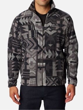 COLUMBIA Gray shark pathways printed steens mountain reversible fleece jacket YL